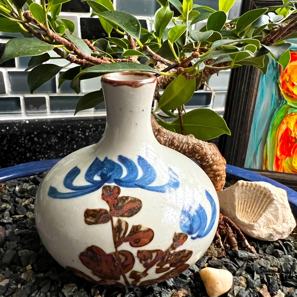 🌺 💙 Vintage Asahi One Flower Japanese Porcelain Vase